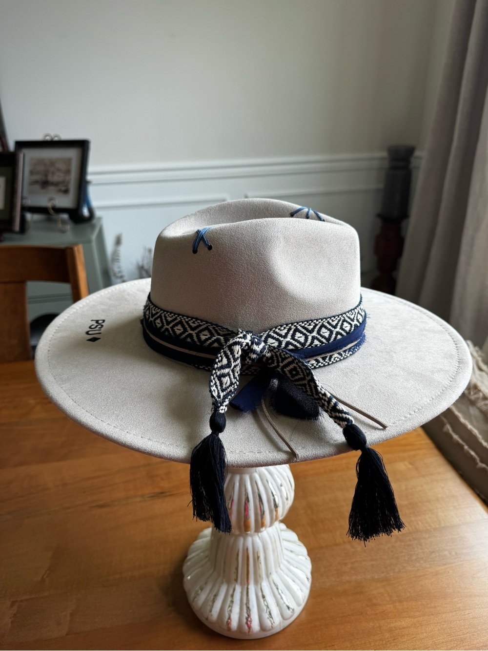 Hand Crafted Cream Wide-Brim Embellished Penn State Hat - Picture 11 of 14